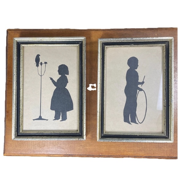 Borghese Style Framed Children silhouette wall art set of two, 6.5" tall Antique - Picture 1 of 5
